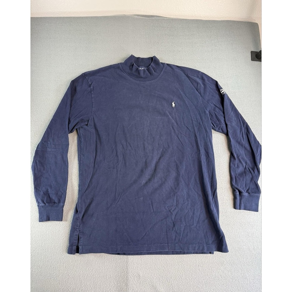 Polo Golf Ralph Lauren Shirt Mens L Blue Long Sleeve Mock Neck Lake Tahoe Golf